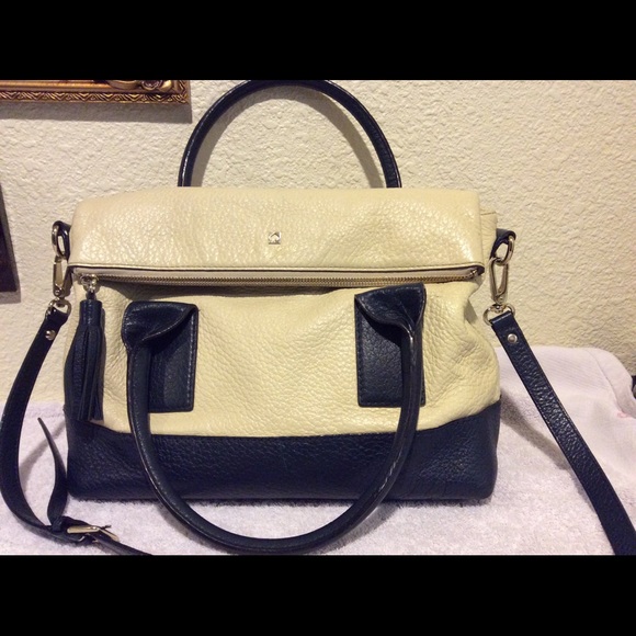 Kate Spade color block beige navy blue purse
