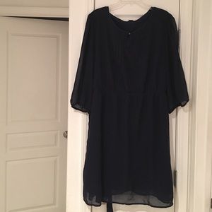 Navy Peasant style chiffon layered dress