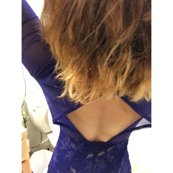 Navy Blue/Gold Meshed Bodycon Dress-Small - Picture 3 of 3