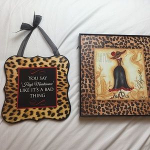 Two hanging Cheetah print wall decor