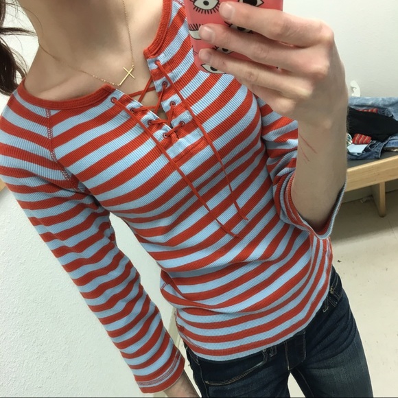 Striped lace up top