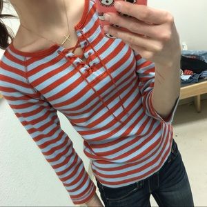 Striped lace up top