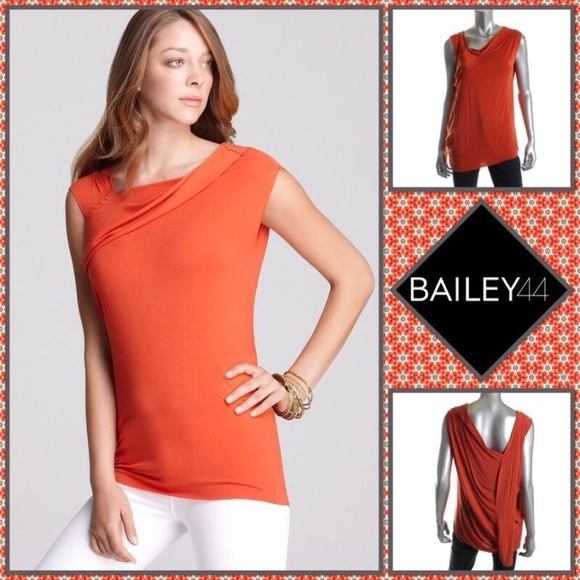 Bailey 44 Orange Asymmetrical Draped Top Small