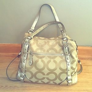 Authentic Signature Coach Poppy Tote in Gold.