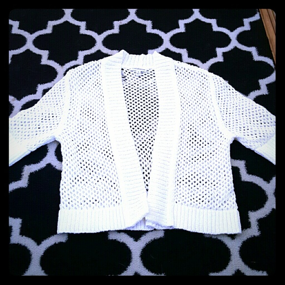 Lace White chunky knit short sleeve cardigan