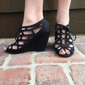Black faux suede heel