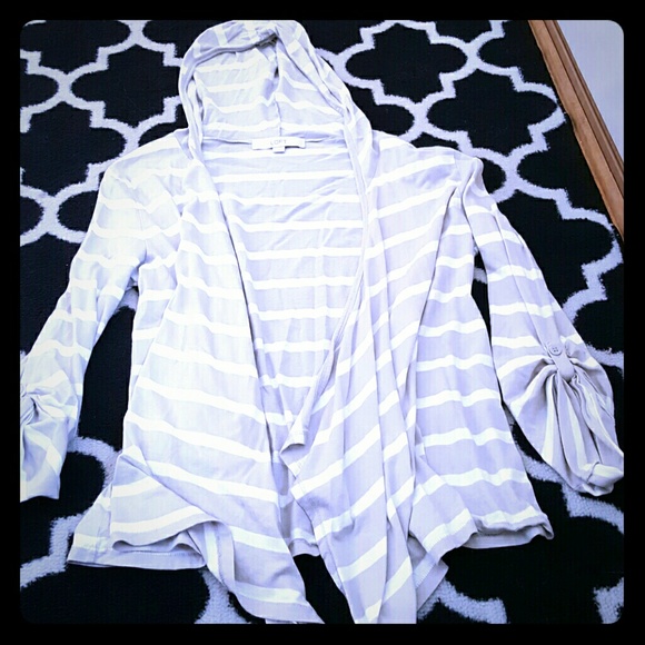 Tan striped FlyAway cardigan hooded