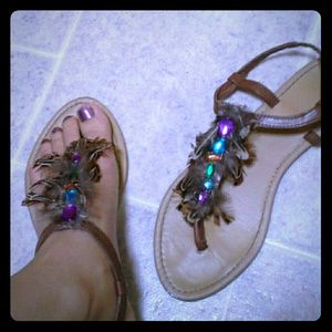 Exotic feather and gem sandal