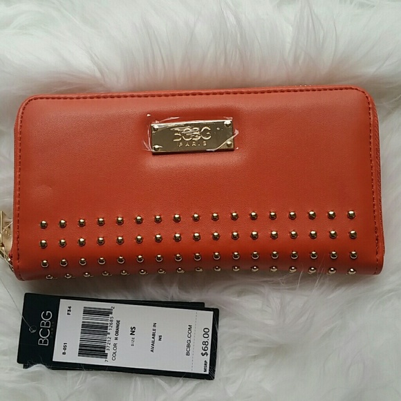 Nwt BCBG paris orange studded wallet