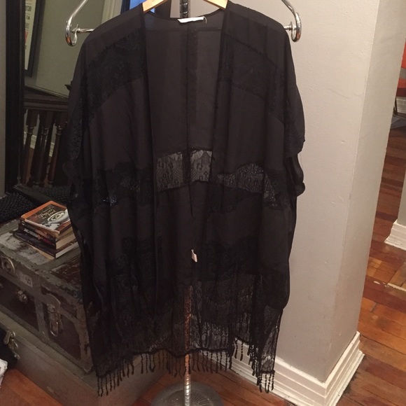 Sheer black and lace kimono