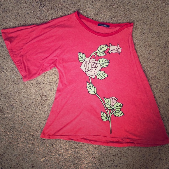 NWOT! Wildfox Red English Rose One Shoulder Top
