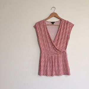 Coral & White Patterned Blouse