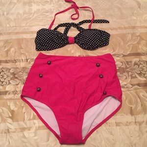 Pink polka dot high waisted  swimsuit!!