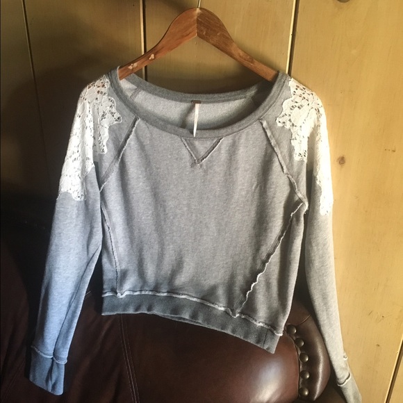 Free People crop sweatshirt with lace cut outs