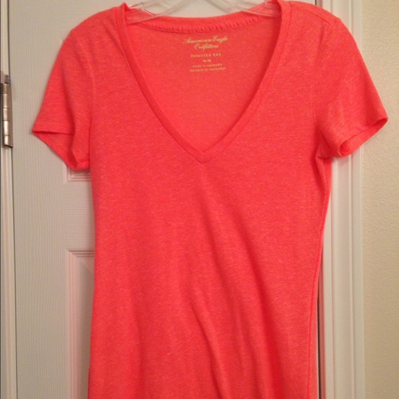 Highlighter Orange American Eagle V-Neck T-Shirt.