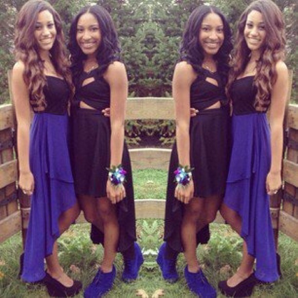 black and blue high/ low dress