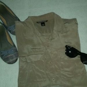 VS Silk Botton-Down Blouse Taupe