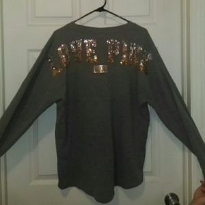 PINK Varsity Crew size LG. Stained.