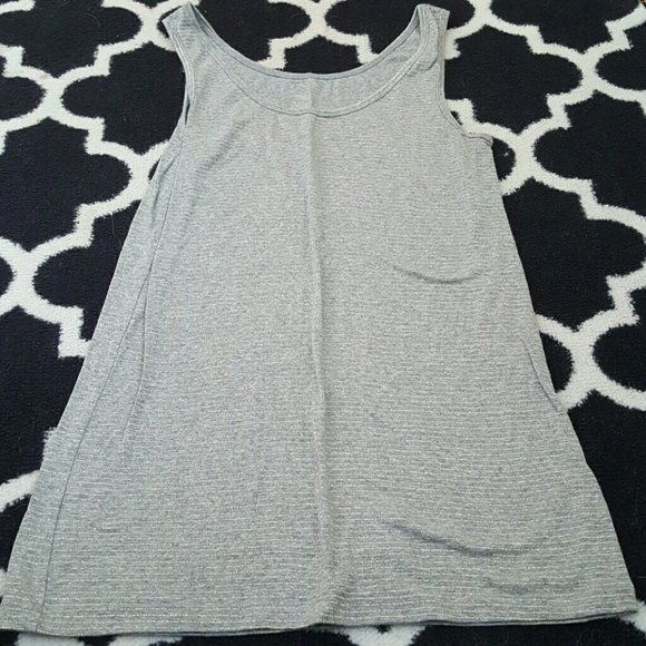 Grey tank top with sparkly gold stripes