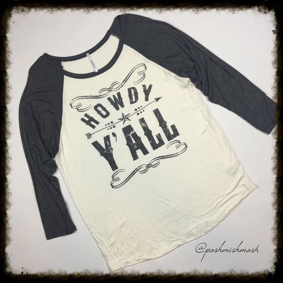 Tops - Howdy Y'all Gray and White Baseball Tee