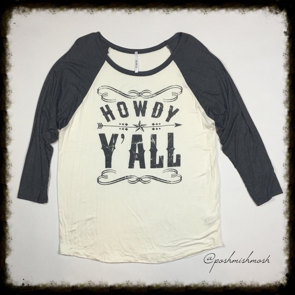 Howdy Y'all Gray and White Baseball Tee - Picture 2 of 4