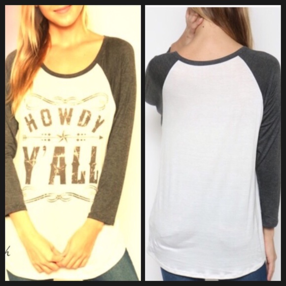 Howdy Y'all Gray and White Baseball Tee - Picture 3 of 4
