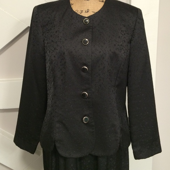 Black Brocade Two Piece Skirt Suit - Picture 3 of 4