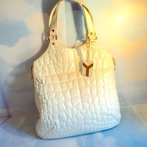 YSL WHITE PATENT TRIBUTE SHOULDER BAG