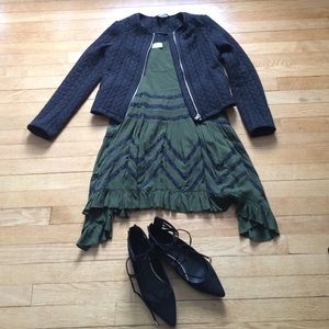 Dark Green FP Lace & Voile Dress w/ Polka Dots