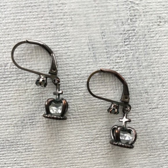 Betsey Johnson Vintage Crown & Cross Drop Earrings - Picture 1 of 3