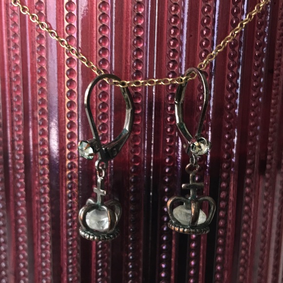 Betsey Johnson Vintage Crown & Cross Drop Earrings - Picture 2 of 3