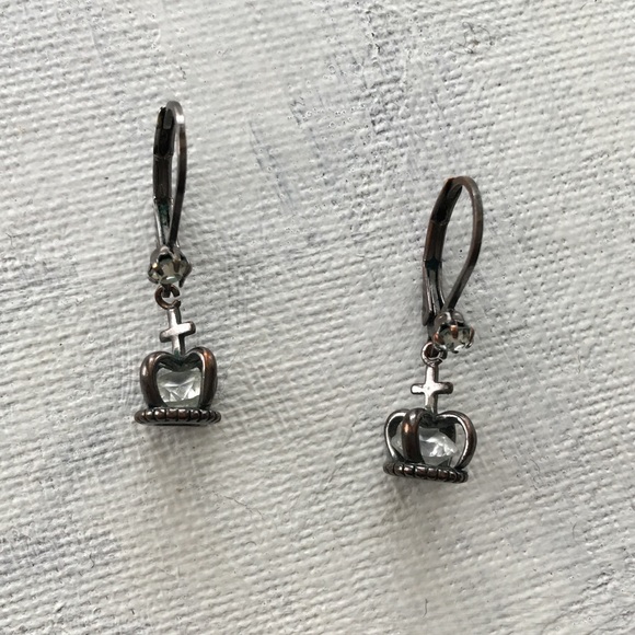 Betsey Johnson Vintage Crown & Cross Drop Earrings - Picture 3 of 3