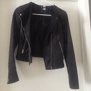 Faux Leather and Suede Black Moto Jacket