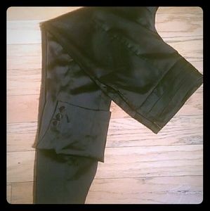 Black satin cropped pants