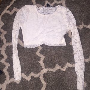 White Lace Long Sleeve Crop Top