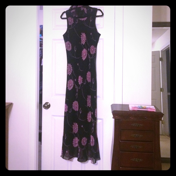 Black and purple maxi dress with scarf - Picture 1 of 4
