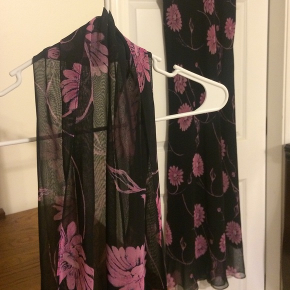 Black and purple maxi dress with scarf - Picture 4 of 4