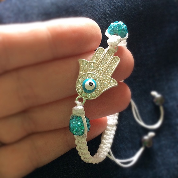Macrame & Rhinestone Protective Eye Bracelet - Picture 2 of 2