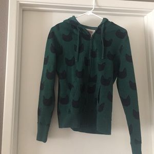 Green Zippered Cat Hoodie