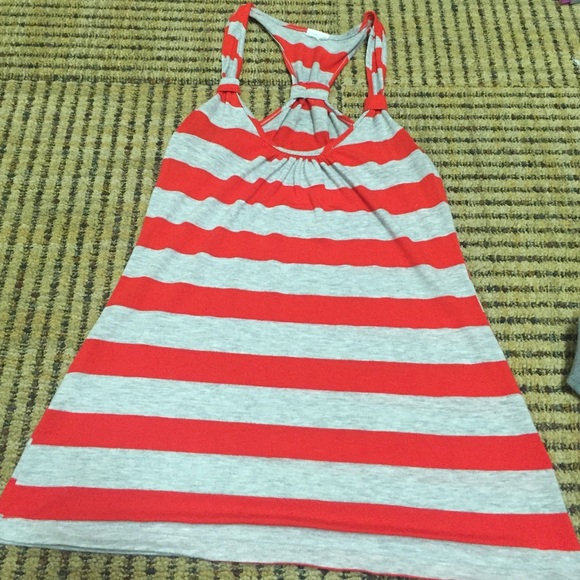 Grey and red striped tank