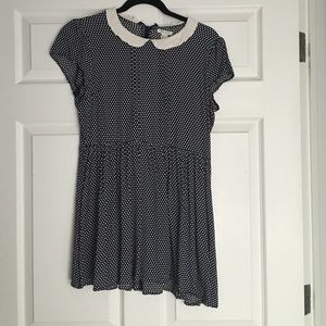 Blue and white polka dotted dress