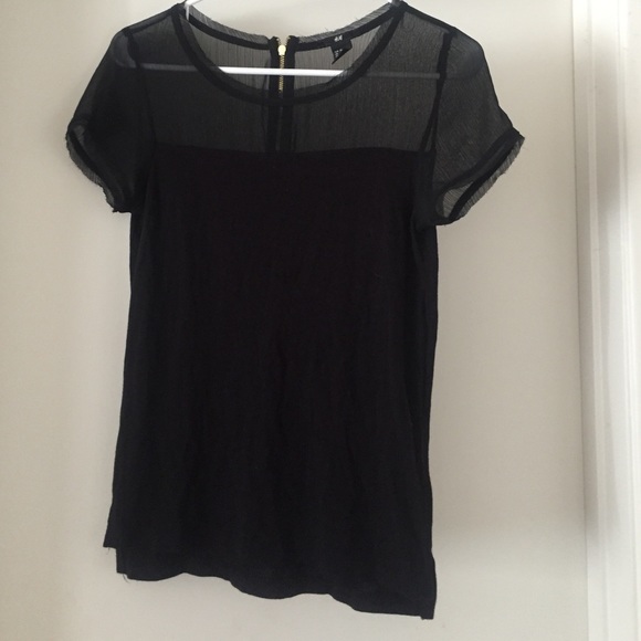 H&m sheer top t shirt with gold zipper