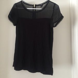 H&m sheer top t shirt with gold zipper