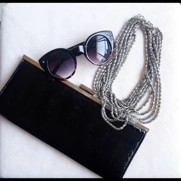 Black clutch w/ silver hardware
