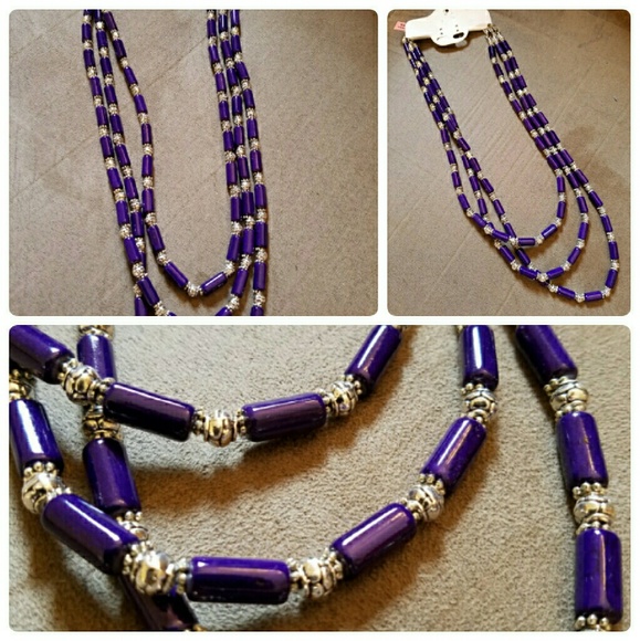 Triple Strand Purple Howlite Necklace