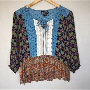 Macy's Angie Mixed Print and Lace Peasant Top