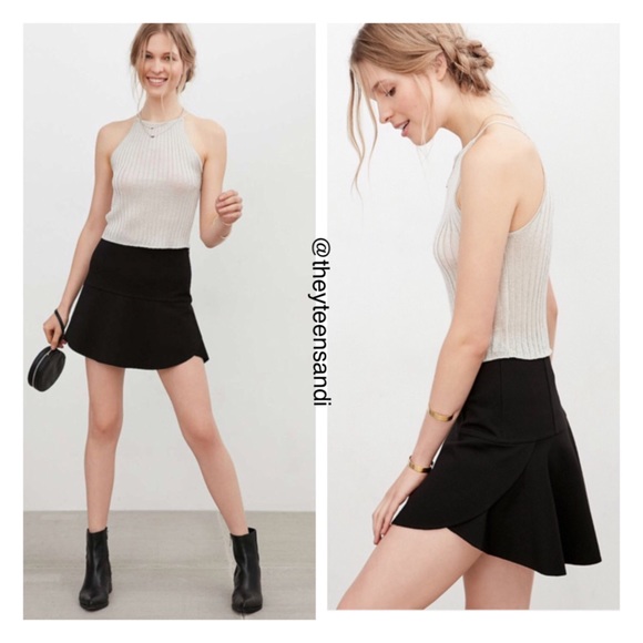 Urban Outfitters Black Teigan Ponte Flounce Skirt