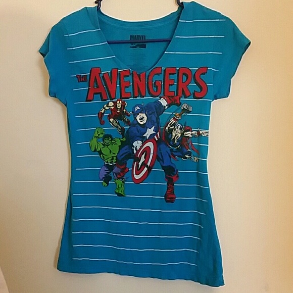 Avengers Blue Cotton V Neck EUC Size S