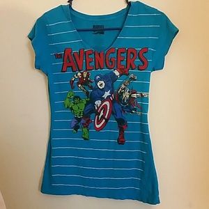 Avengers Blue Cotton V Neck EUC Size S