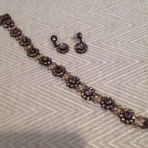 Matching bracelet and earrings. Lavender and gold